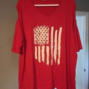 Red V-Neck T-Shirt with Flag Design